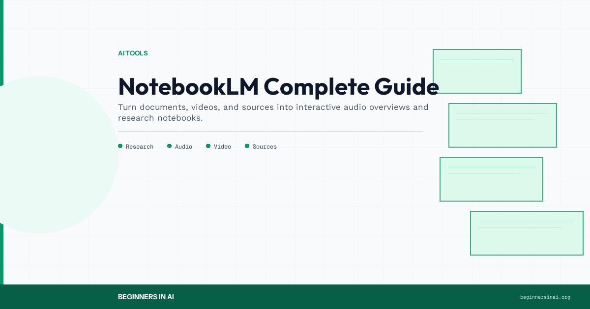 Featured image for 'NotebookLM Complete Guide' — AI Tools on Beginners in AI