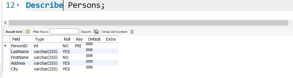 Describe function SQL