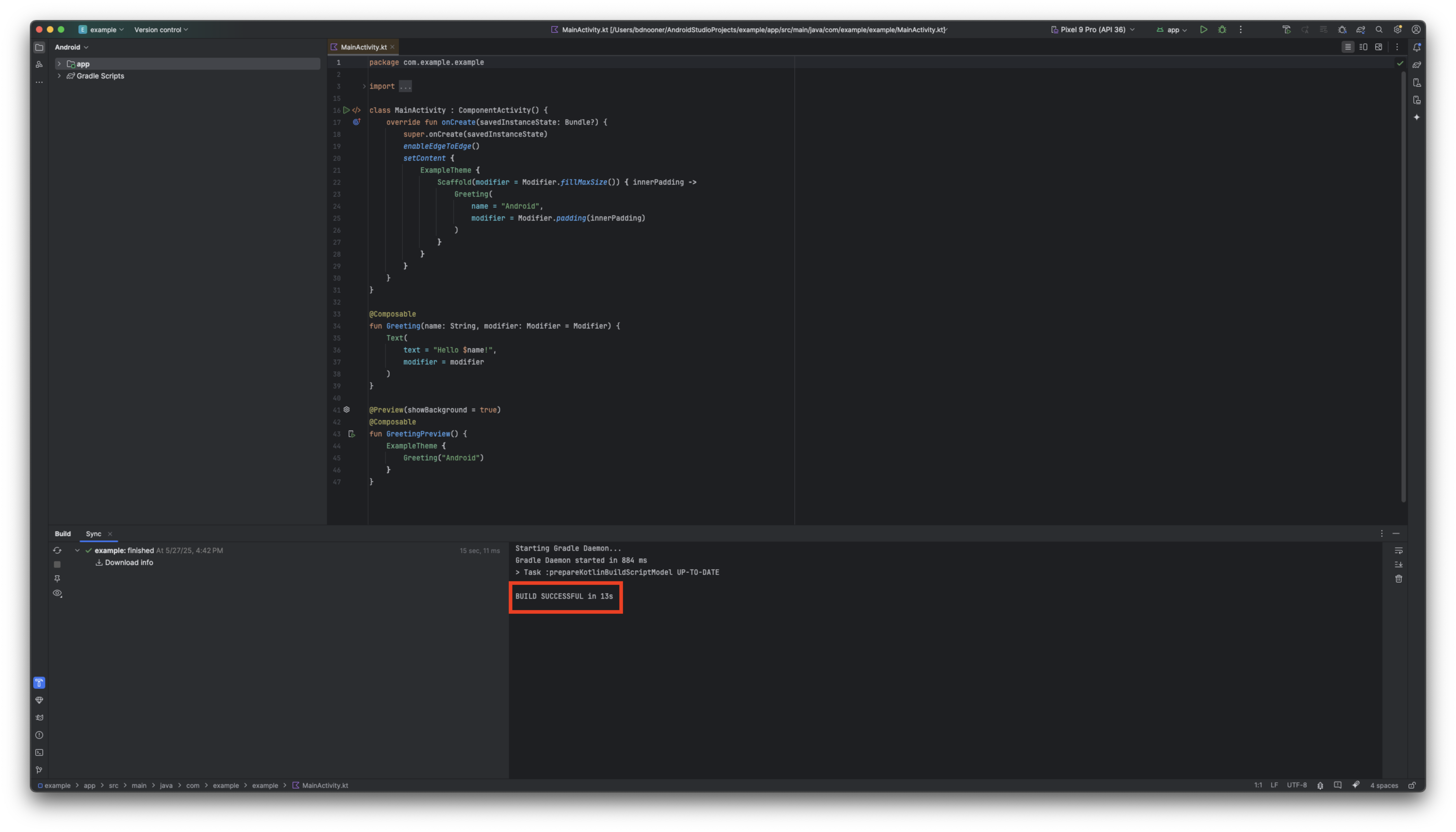 Android Studio प्रोजेक्ट बनाया गया