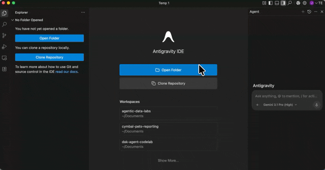 ضبط مجلد مشروع Antigravity IDE