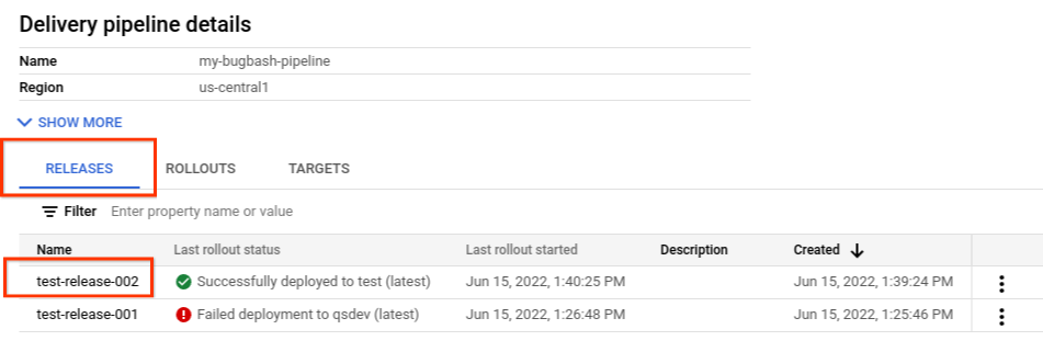 דף הפרטים של צינור ההפצה במסוף Google Cloud , שבו מוצגים פריטי תוכן.