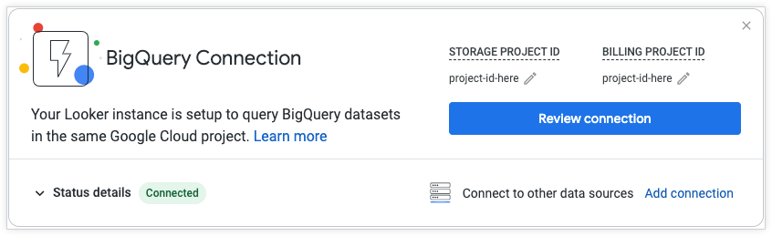 La baldosa de inicio rápido de BigQuery en una página principal.
