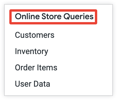 Eksplorasi yang tercantum di bawah label grup Kueri Toko Online di menu Jelajahi.
