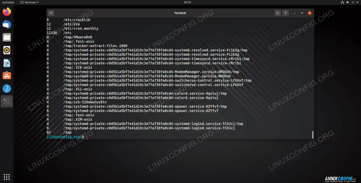 Using the du command to display the disk usage of multiple directories