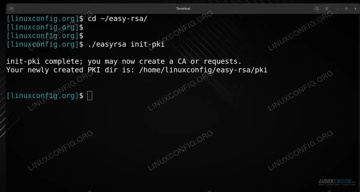 Initializing the PKI directory of our CA