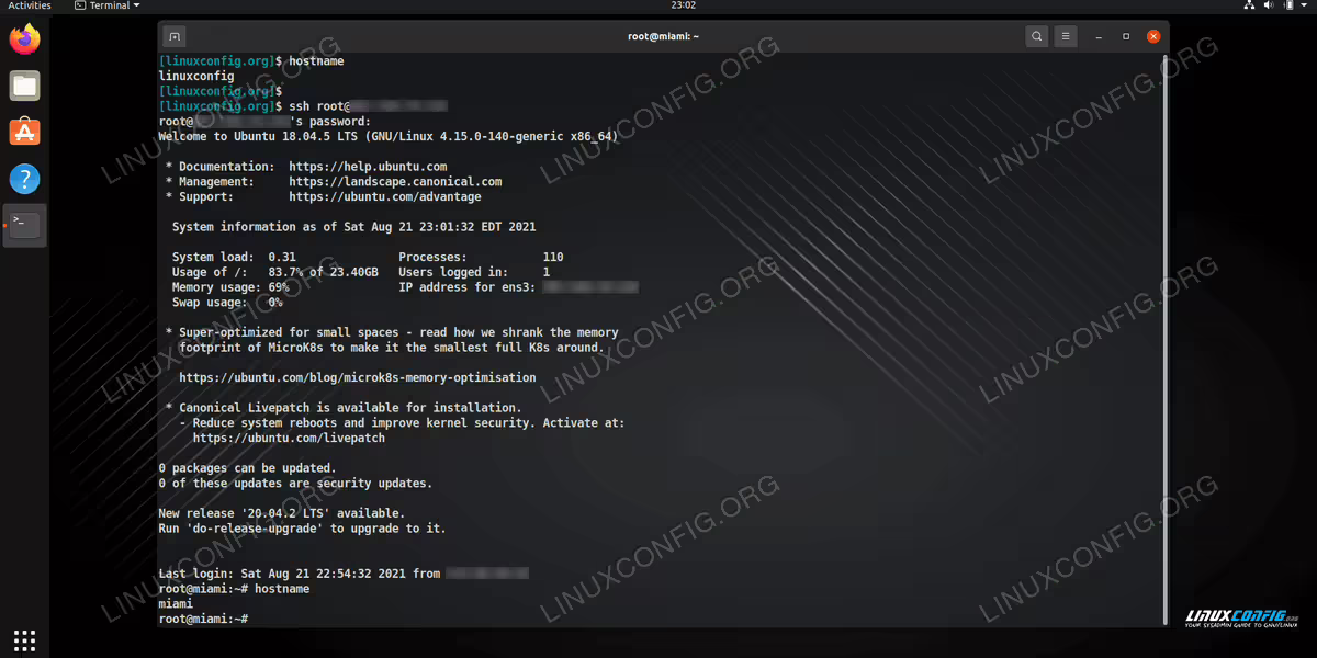 Logging into a remote system by using the ssh command in Linux
