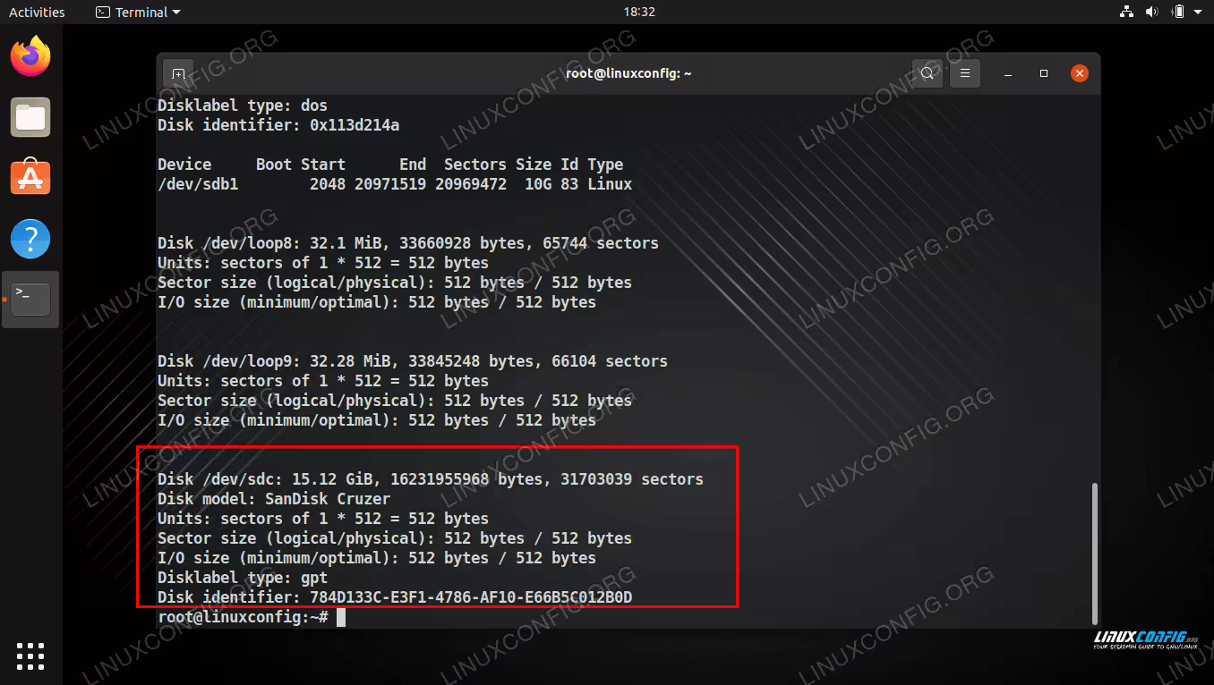 Finding the device name in fdisk output