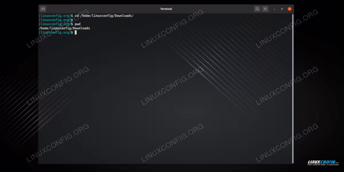 Using cd and the absolute path from the root directory to the /home/user/Downloads directory