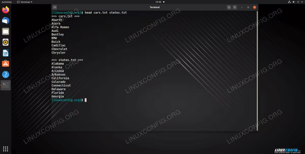 Using head to display the first 10 lines of multiple files