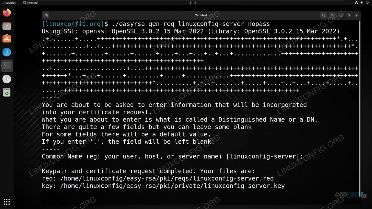 Generating a private key and CSR on VPN server