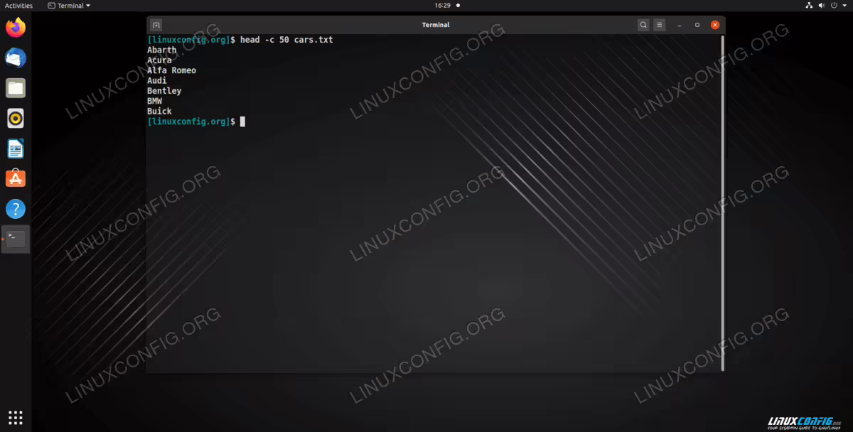 Display the first 50 bytes of data in a file