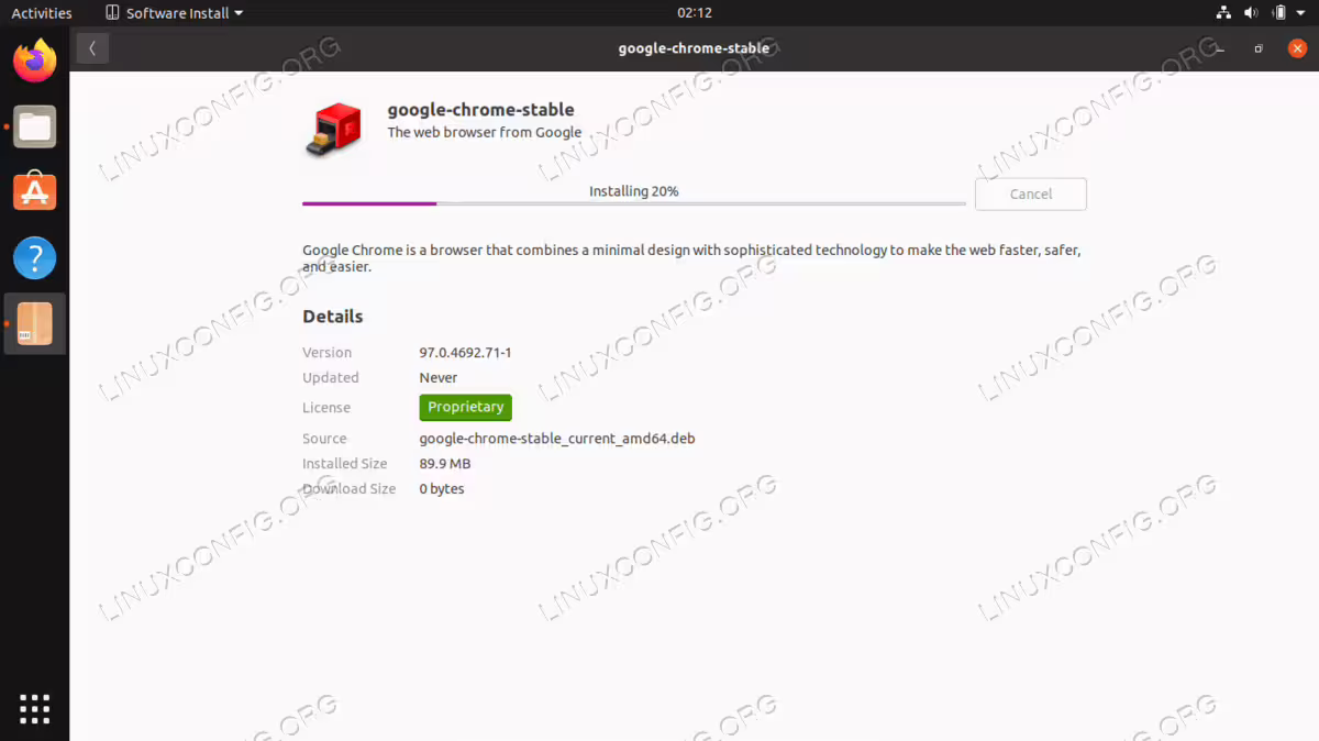 Google Chrome is currently being installed