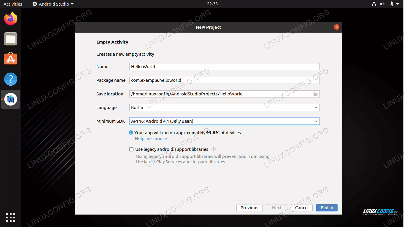 Filling out the details for our Hello World application