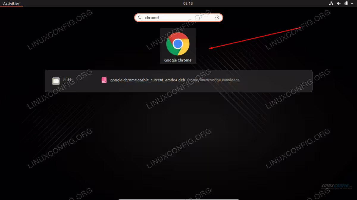 Searching for Google Chrome on Ubuntu from Activities menu