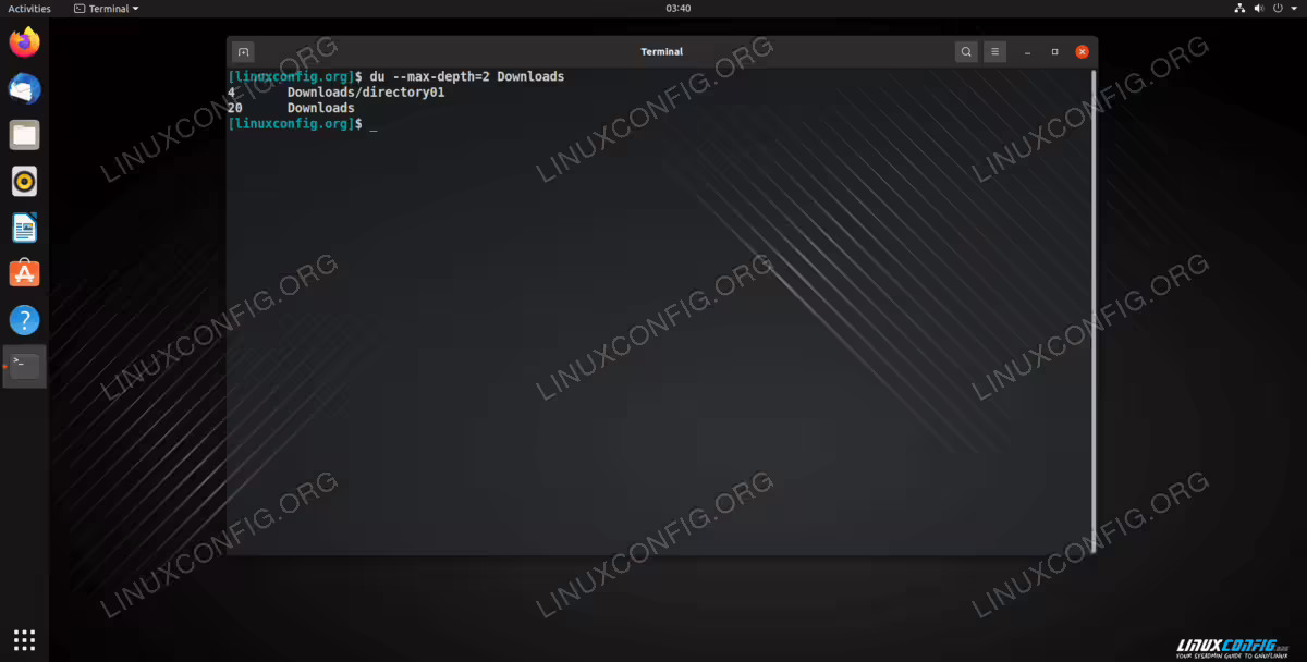 Using the --max-depth command line option to display the disk usage of a directory at a specified depth