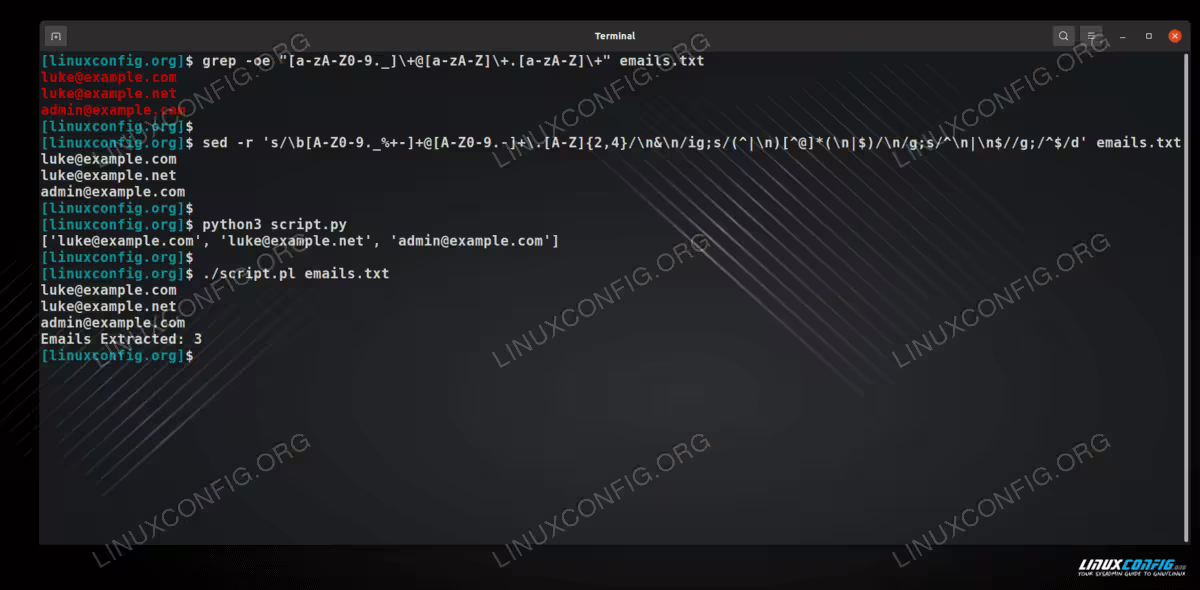 Extracting emails from a text file in Linux