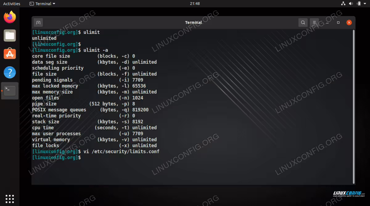 Viewing system resource limits for the current user with the ulimit command
