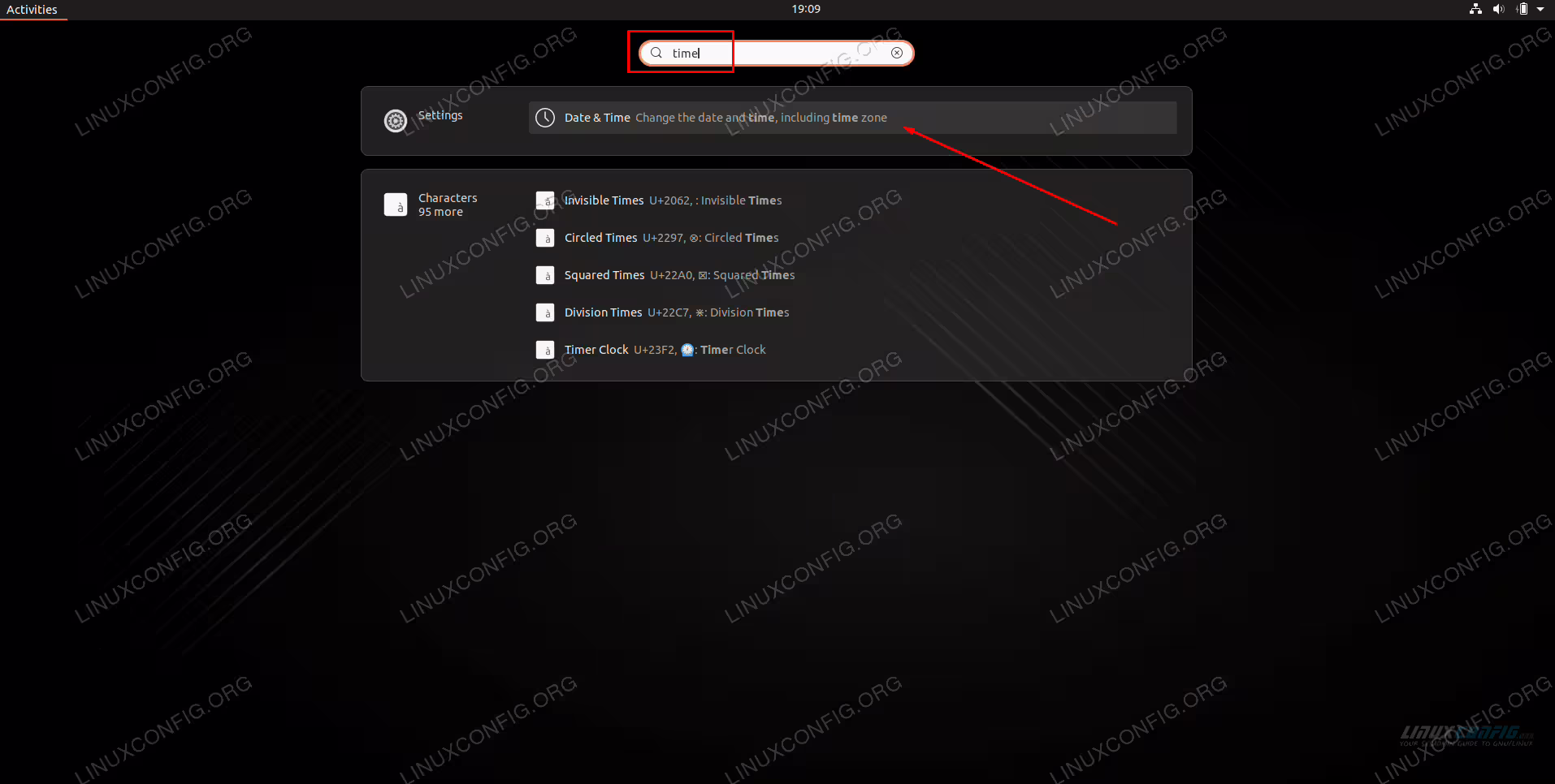 Search for and open the Date and Time menu