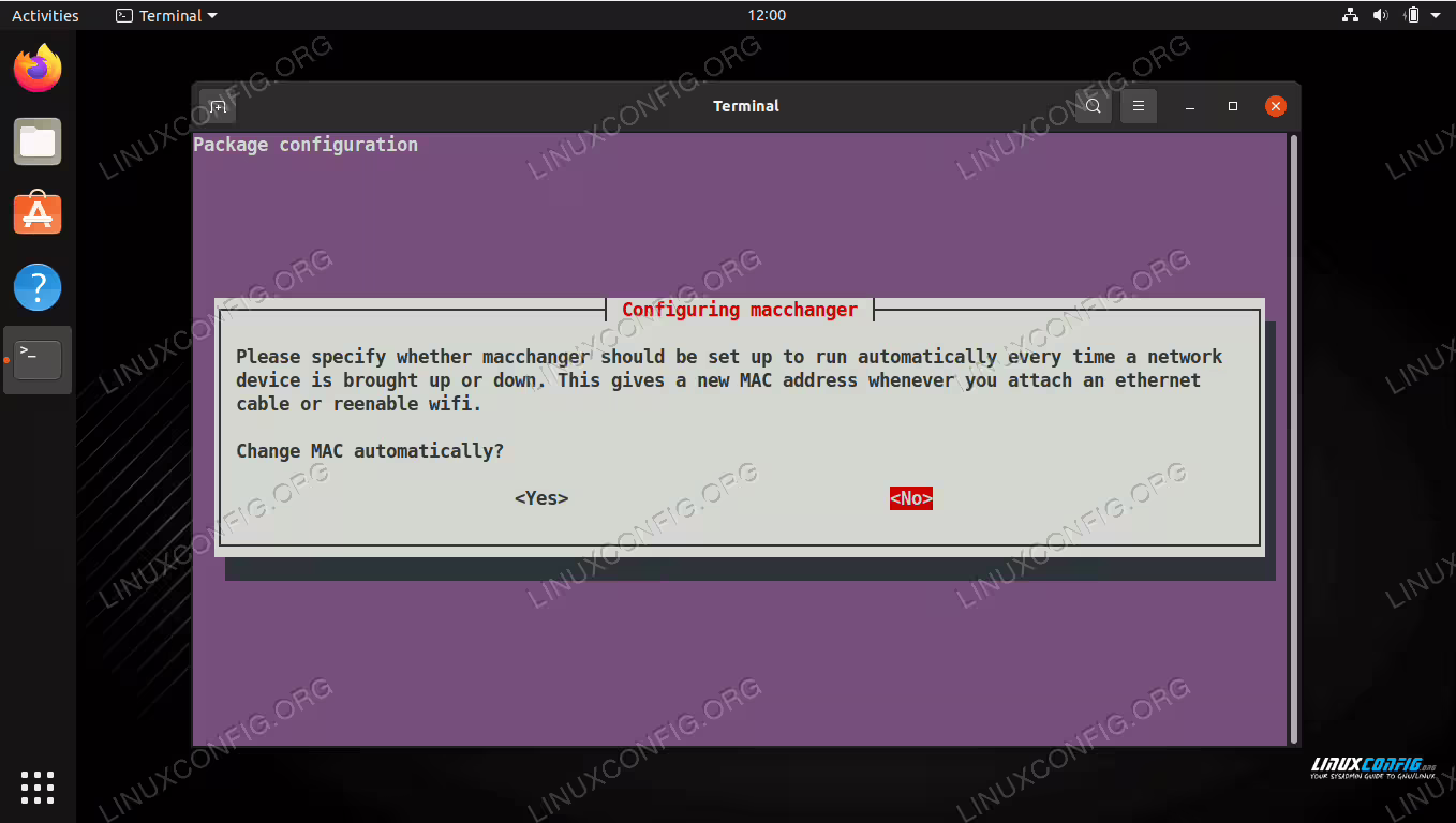 Prompt asking if you want to change MAC address automatically