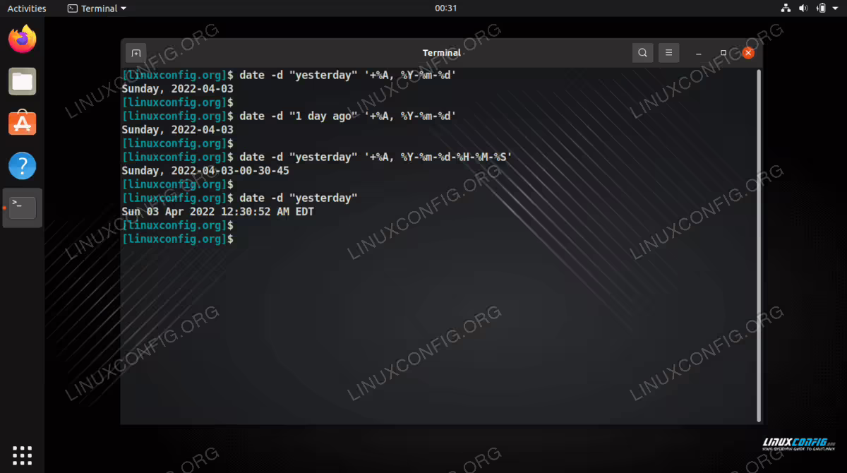 Examples of retrieving yesterday's date in Bash