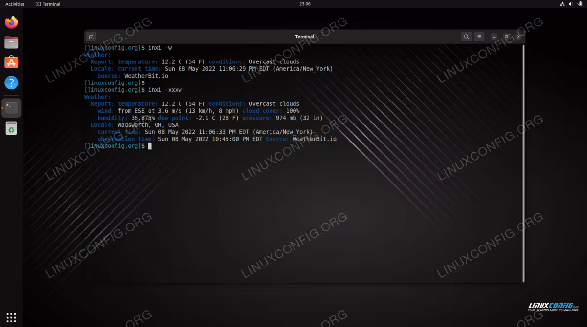 Using inxi to retrieve weather information on Linux command line