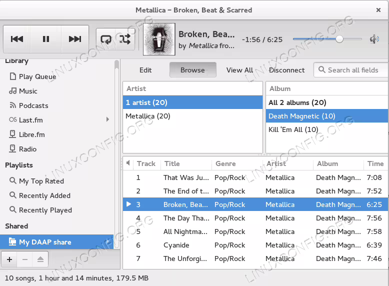 Using our media client to stream music from the DAAP server