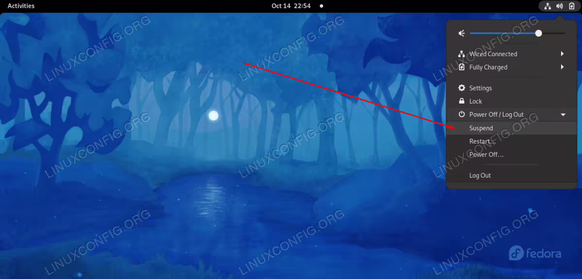 Option to suspend Fedora from GNOME GUI
