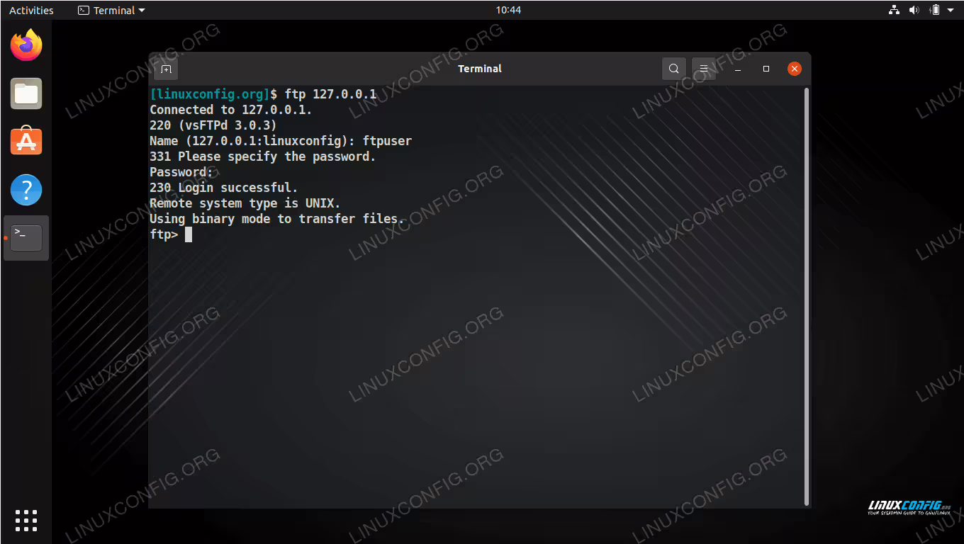 Connecting to the FTP server via command line