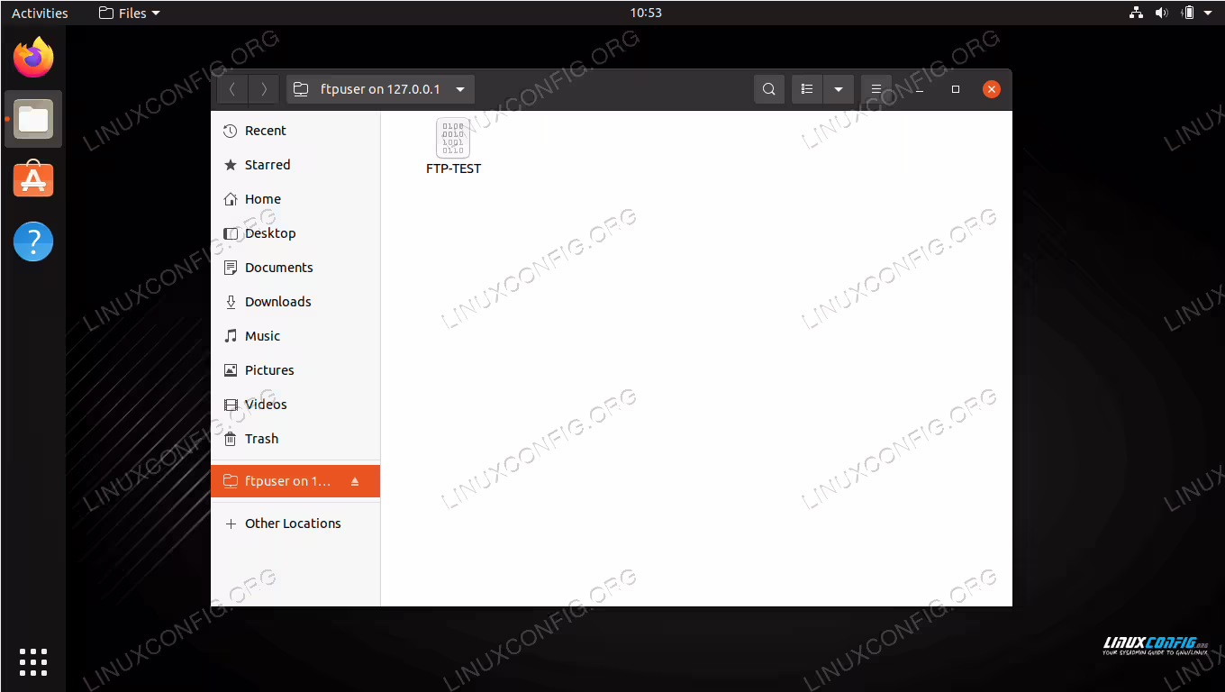 Successful connection to FTP server, showing our test file
