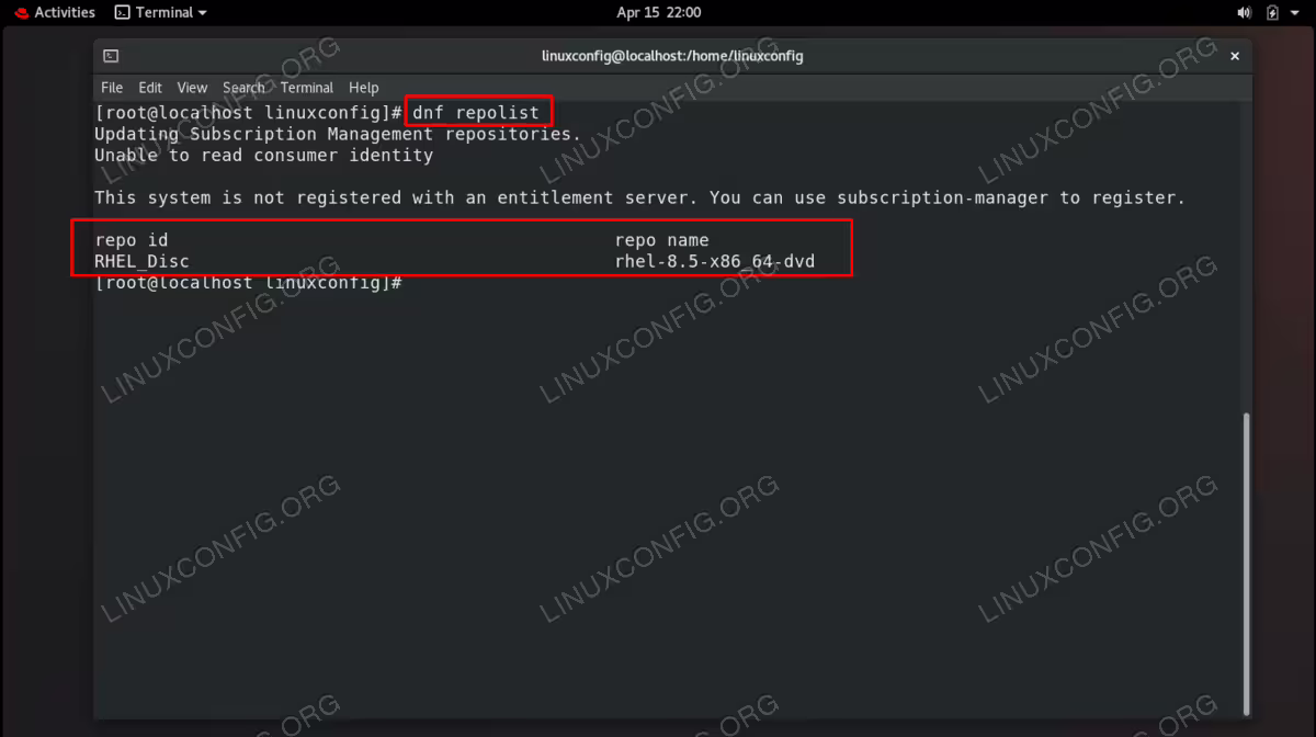 Our repository from the Red Hat ISO has been enabled