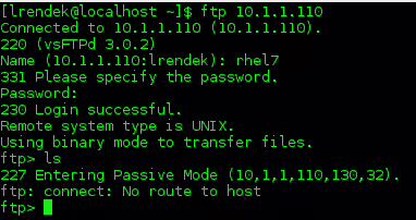 ftp server error client rhel7 ftp: connect: No route to host