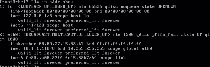 Show network configuration on RHEL7 linux