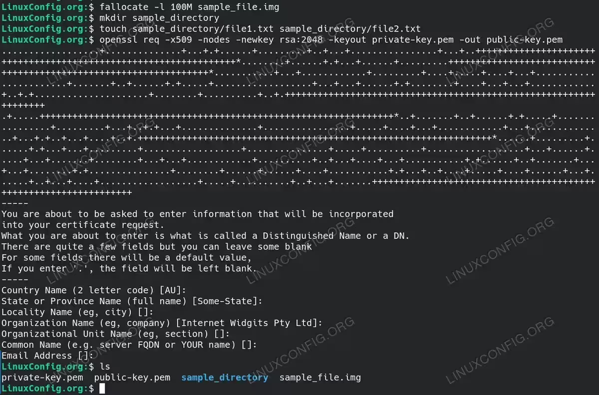 Generate RSA Keys and create sample file and directory