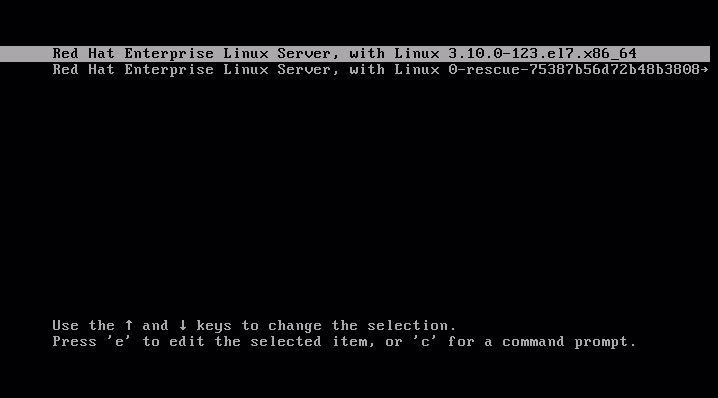 Edit boot menu to initiate RHEL7 root password recovery