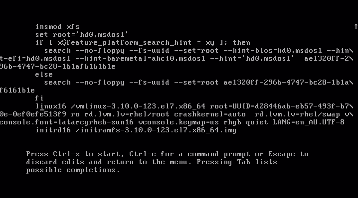 RHEL 7 boot line locate - edit
