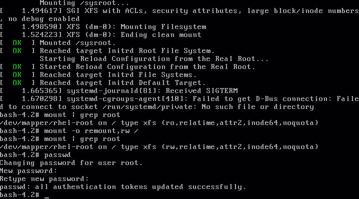 Recover a forgotten root password on RHEL7 linux server