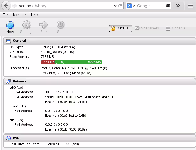 php virtual box web interface - localhost