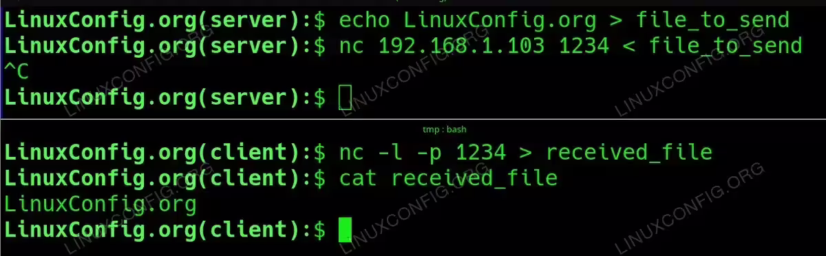 Send and receive data with nc command step by step example