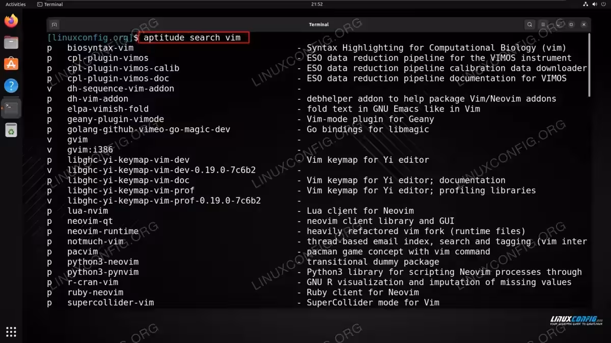 Using aptitude to search for a software package on Ubuntu