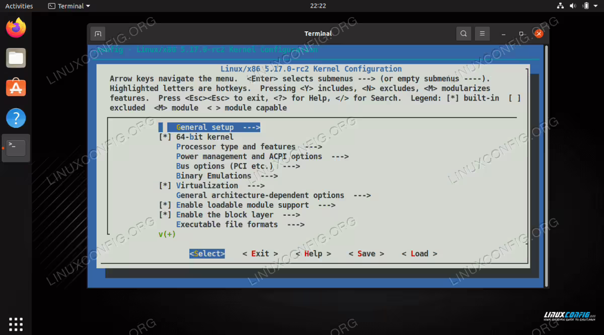 Linux kernel configuration ncurses menu