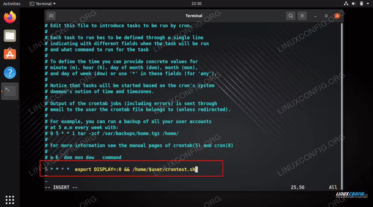 Configuring a crontab entry on Linux
