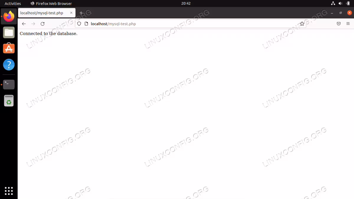 Our MySQL test page indicates that PHP is able to communicate with the MySQL database