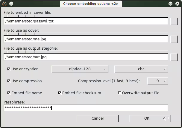 Steganography on linux example
