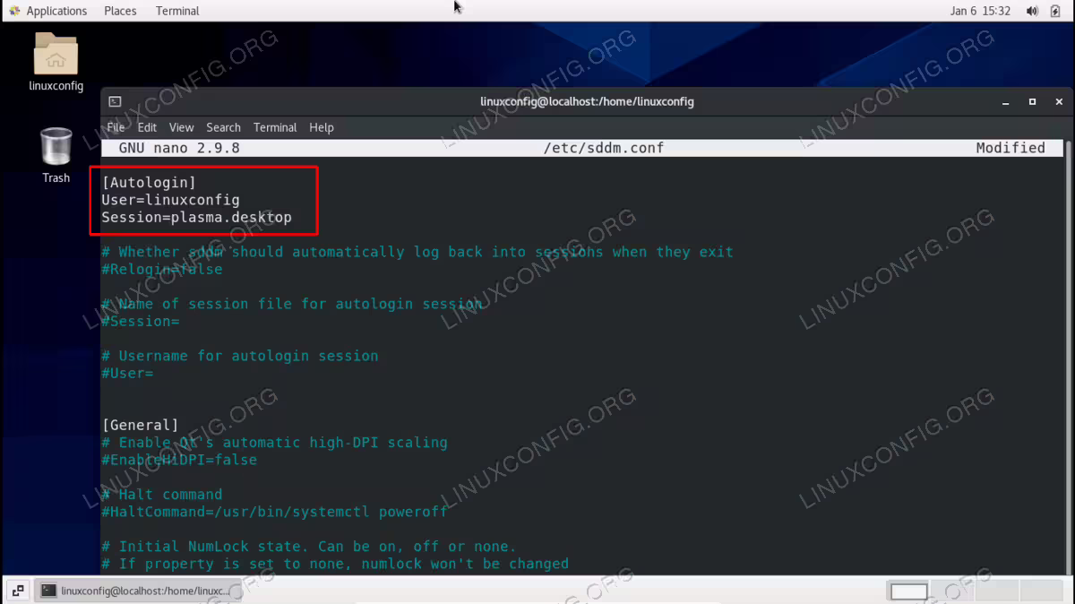 Enabling automatic login for GNOME via the SDDM configuration file