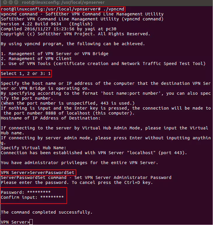 set admin password for vpncmd