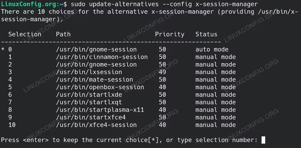 Set the Default X Session you wish to use with your VNC server client connection