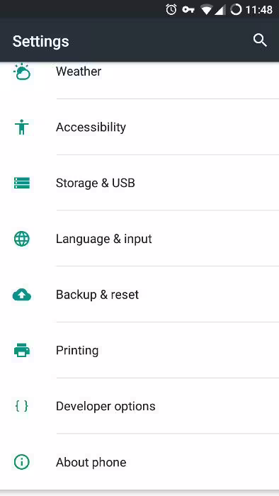 Android developer settings