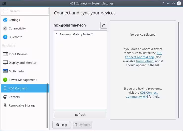 KDE Connect on Plasma settings