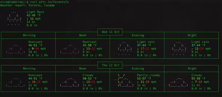 Change unit system in wttr.in