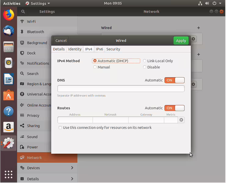 Select IPv4 to start configuring a new IP address